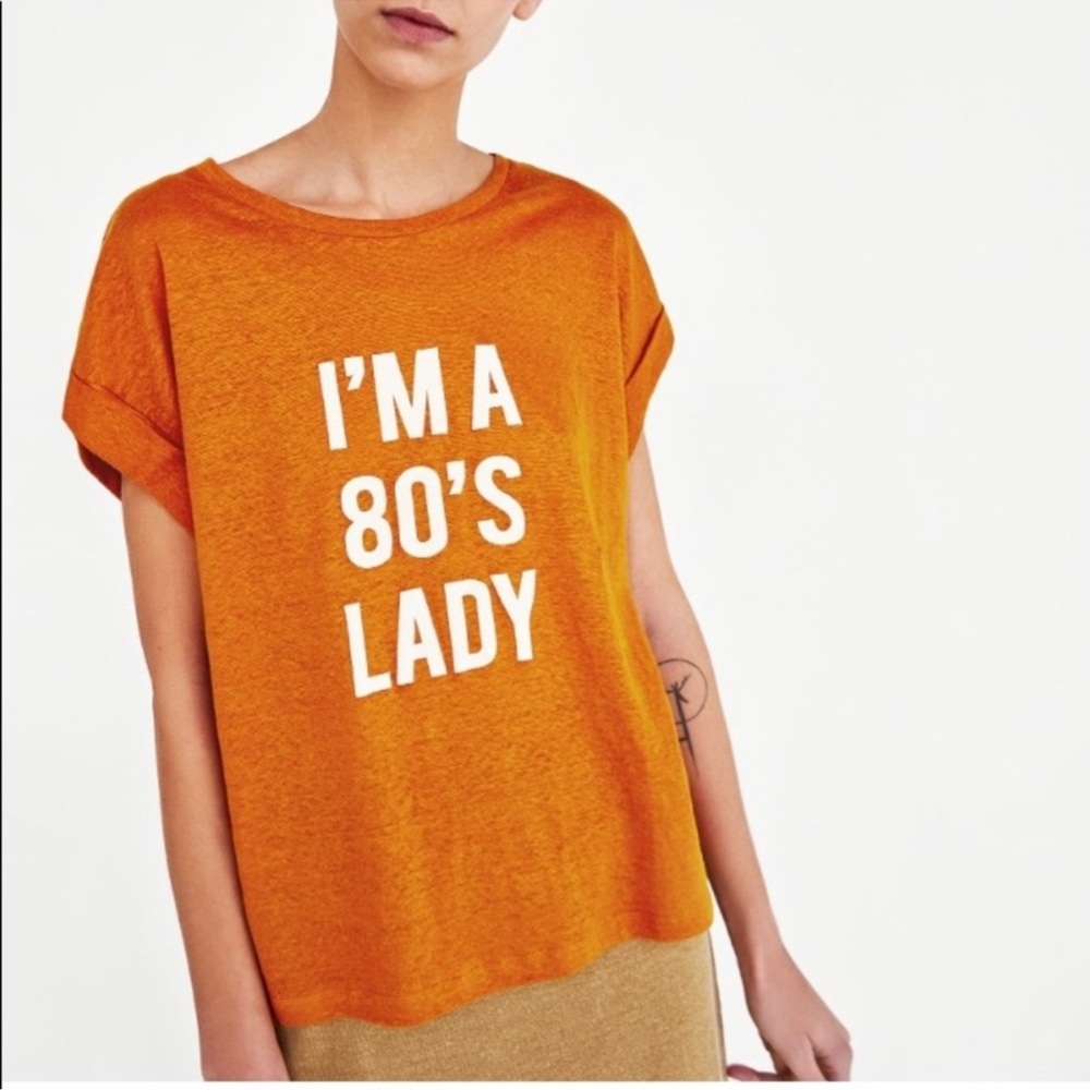 ❤️ Zara ‘I’m a 80’s Lady’ Linen Graphic Tee - Picture 3 of 13